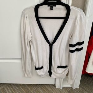 Preppy White Cardigan with Black Trim